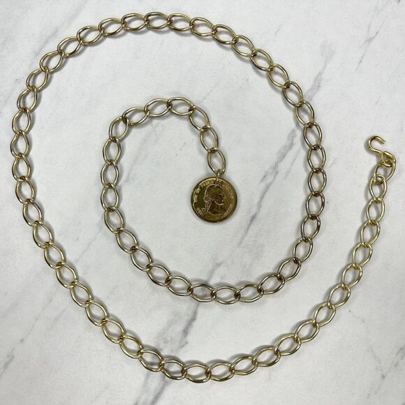George Washington Coin Metal Chain Link Belt Size Small S Medium M - Picture 1 of 12